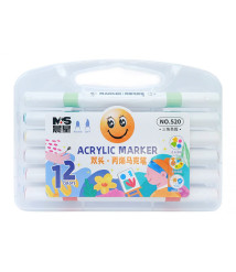 Marker Acrilic cu vârf dublu, 12 culori, cutie plastic, ML49-7